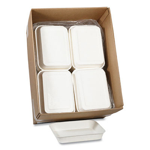 Pactiv Evergreen Pressware Classic Stoneware Dual-Ovenable Paperboard Tray, 45 oz, 9.97 x 7.47 x 1.5, White with Brown Specks, 250/Carton (PCS7014XP)