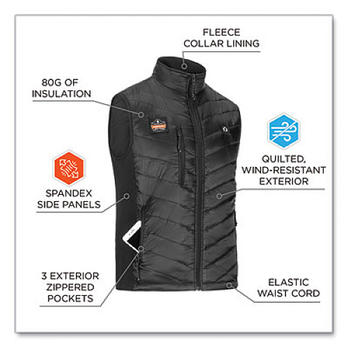 ergodyne N-Ferno 6495 Rechargeable Heated Vest with Battery Power Bank, Fleece/Polyester, 3X-Large, Black (41706)