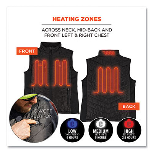ergodyne N-Ferno 6495 Rechargeable Heated Vest with Battery Power Bank, Fleece/Polyester, 2X-Large, Black (41705)