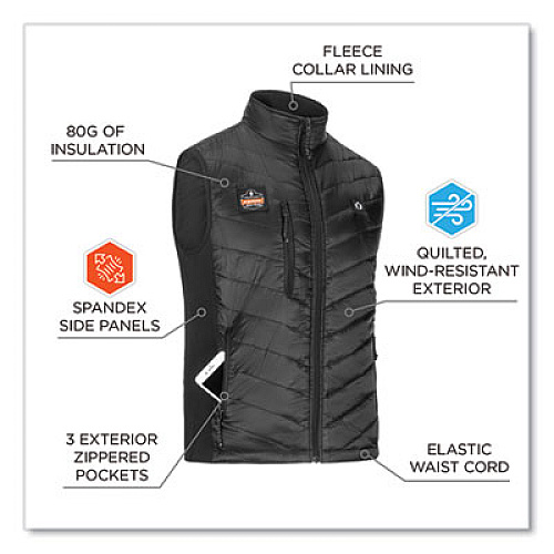 ergodyne N-Ferno 6495 Rechargeable Heated Vest with Battery Power Bank, Fleece/Polyester, 4X-Large, Black (41707)