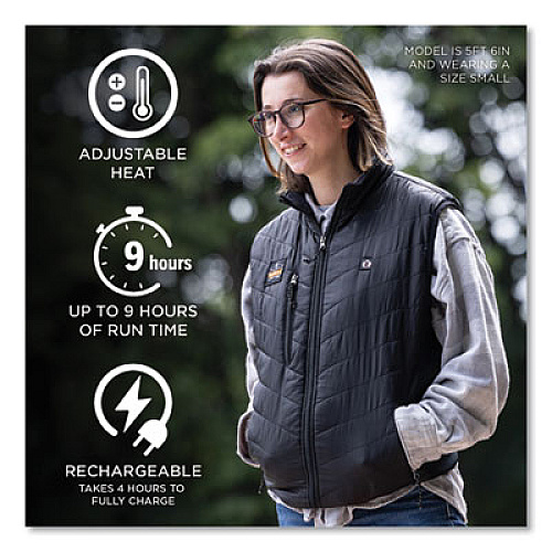 ergodyne N-Ferno 6495 Rechargeable Heated Vest with Battery Power Bank, Fleece/Polyester, 4X-Large, Black (41707)