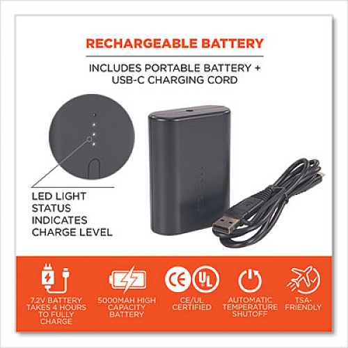 ergodyne N-Ferno 6495B Portable Battery Power Bank with USB-C Cord, 7.2 V (41801)