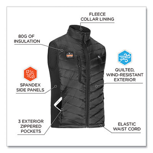 ergodyne N-Ferno 6495 Rechargeable Heated Vest with Battery Power Bank, Fleece/Polyester, 2X-Large, Black (41705)
