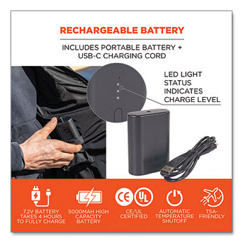 ergodyne N-Ferno 6495 Rechargeable Heated Vest with Battery Power Bank, Fleece/Polyester, 3X-Large, Black (41706)