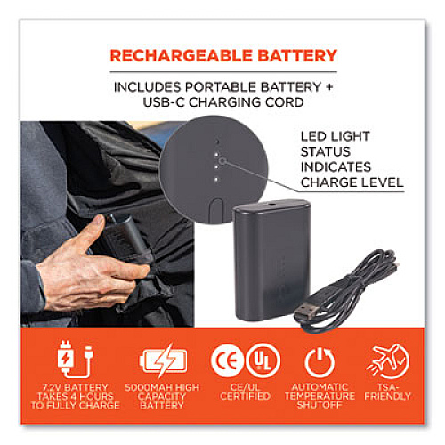 ergodyne N-Ferno 6495 Rechargeable Heated Vest with Batter Power Bank, Fleece/Polyester, Medium, Black (41702)