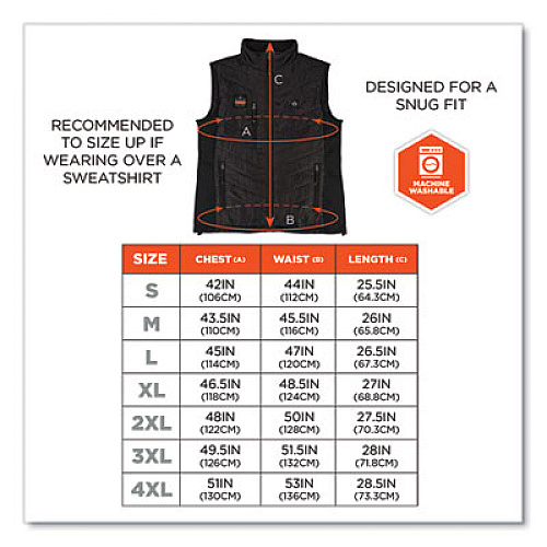 ergodyne N-Ferno 6495 Rechargeable Heated Vest with Batter Power Bank, Fleece/Polyester, Small, Black (41701)