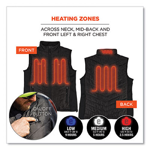 ergodyne N-Ferno 6495 Rechargeable Heated Vest with Battery Power Bank, Fleece/Polyester, 4X-Large, Black (41707)
