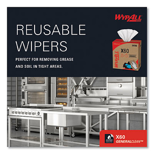 WypAll General Clean X60 Cloths, POP-UP Box, 8.34 x 16.8, White, 118/Box (34790BX)