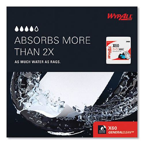 WypAll General Clean X60 Cloths, 1/4 Fold, 12.5 x 13, White, 76/Box, 12 Boxes/Carton (34865)