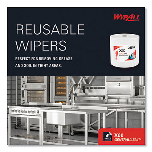 WypAll General Clean X60 Cloths, Jumbo Roll, 12.2 x 12.4, White, 1,100/Roll (34955)
