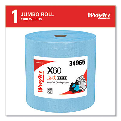 WypAll General Clean X60 Cloths, Jumbo Roll, 12.5 x 13.4, Blue, 1,100/Roll (34965)
