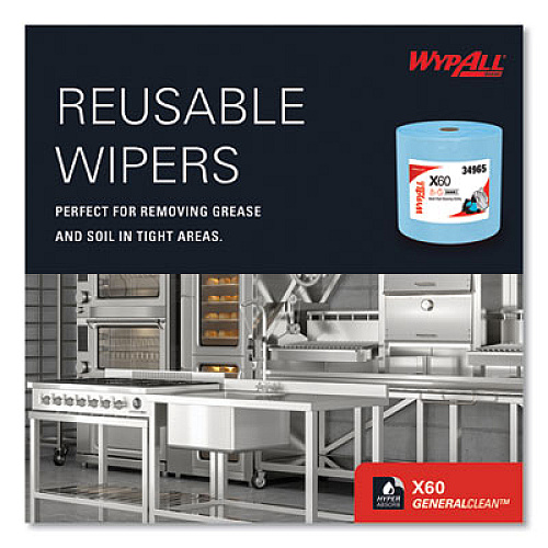 WypAll General Clean X60 Cloths, Jumbo Roll, 12.5 x 13.4, Blue, 1,100/Roll (34965)