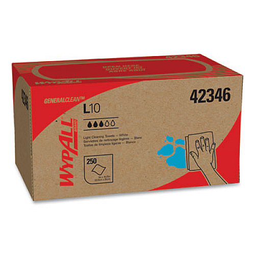 WypAll L10 Towels, POP-UP Box, 1-Ply, 10.25 x 9, White, 250/Box, 24 Boxes/Carton (42346)
