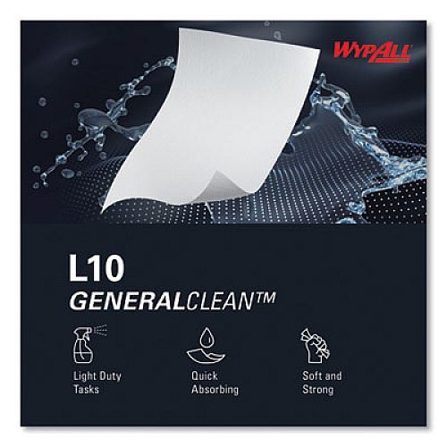 WypAll L10 Towels, POP-UP Box, 1-Ply, 10.25 x 9, White, 250/Box, 24 Boxes/Carton (42346)
