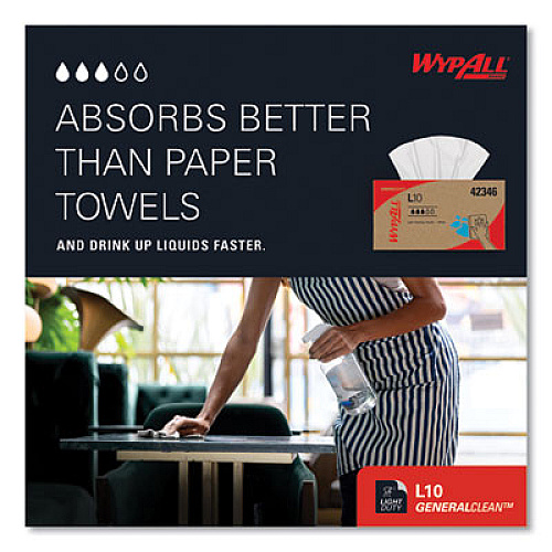 WypAll L10 Towels, POP-UP Box, 1-Ply, 10.25 x 9, White, 250/Box, 24 Boxes/Carton (42346)