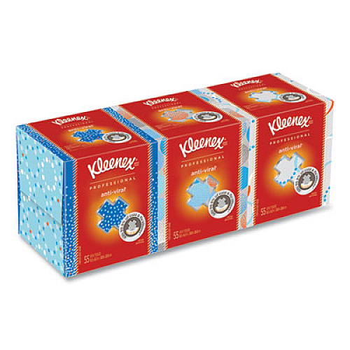 Kleenex Boutique Anti-Viral Facial Tissue, Pop-Up Box, 3-Ply, White, 55 Sheets/Box, 3 Boxes/Pack, 4 Packs/Carton (21286CT)