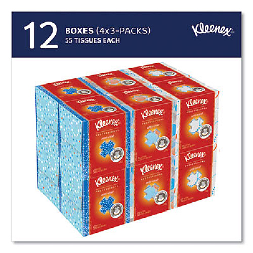 Kleenex Boutique Anti-Viral Facial Tissue, Pop-Up Box, 3-Ply, White, 55 Sheets/Box, 3 Boxes/Pack, 4 Packs/Carton (21286CT)