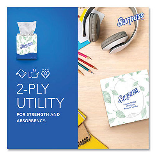 Surpass Facial Tissue for Business, Pop-Up Box, 2-Ply, White, 90 Sheets/Box, 36 Boxes/Carton (21320)