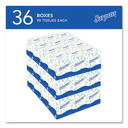 Surpass Facial Tissue for Business, Pop-Up Box, 2-Ply, White, 90 Sheets/Box, 36 Boxes/Carton (21320)