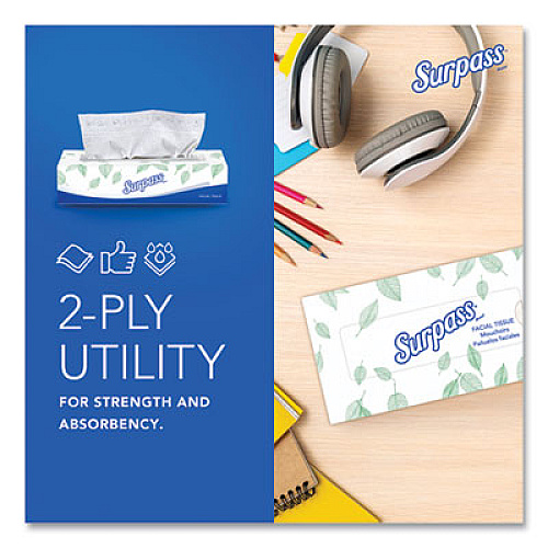 Surpass Facial Tissue for Business, Flat Box, 2-Ply, White, 100 Sheets/Box, 30 Boxes/Carton (21340)