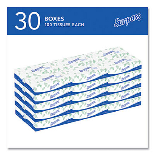 Surpass Facial Tissue for Business, Flat Box, 2-Ply, White, 100 Sheets/Box, 30 Boxes/Carton (21340)