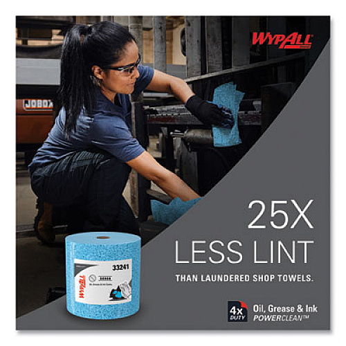 WypAll Power Clean Oil, Grease and Ink Cloths, Jumbo Roll, 9.8 x 12.2, Blue, 717/Roll (33241)