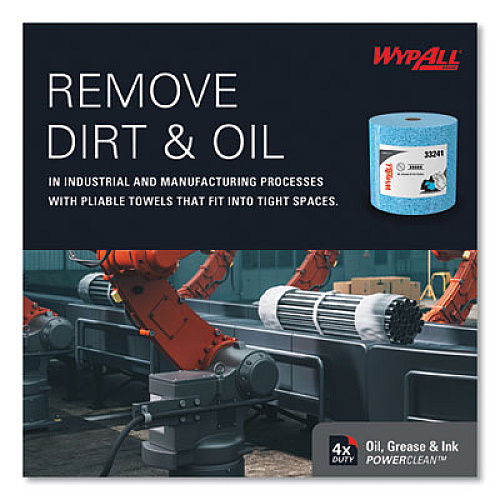 WypAll Power Clean Oil, Grease and Ink Cloths, Jumbo Roll, 9.8 x 12.2, Blue, 717/Roll (33241)