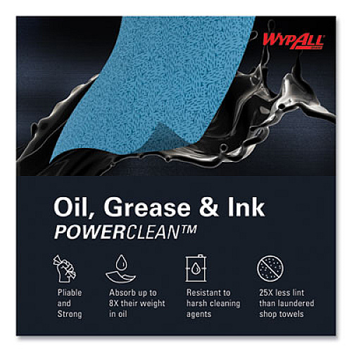 WypAll Power Clean Oil, Grease and Ink Cloths, Jumbo Roll, 9.8 x 12.2, Blue, 717/Roll (33241)