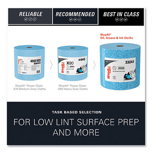 WypAll Power Clean Oil, Grease and Ink Cloths, Jumbo Roll, 9.8 x 12.2, Blue, 717/Roll (33241)