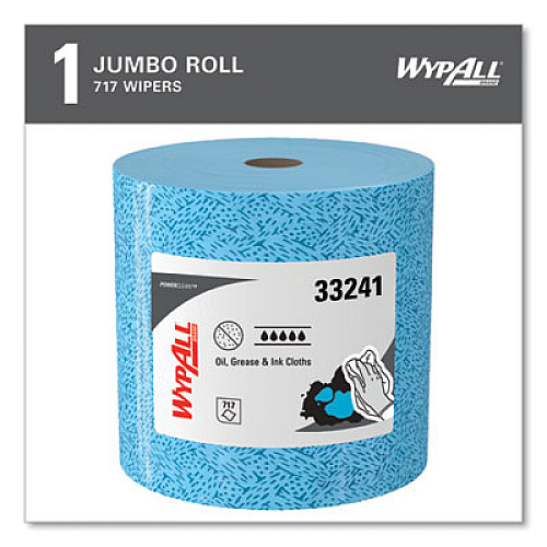 WypAll Power Clean Oil, Grease and Ink Cloths, Jumbo Roll, 9.8 x 12.2, Blue, 717/Roll (33241)