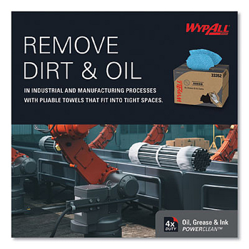 WypAll Power Clean Oil, Grease and Ink Cloths, BRAG Box, 12.1 x 16.8, Blue, 180/Box (33352)