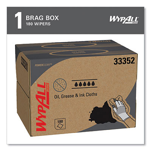 WypAll Power Clean Oil, Grease and Ink Cloths, BRAG Box, 12.1 x 16.8, Blue, 180/Box (33352)