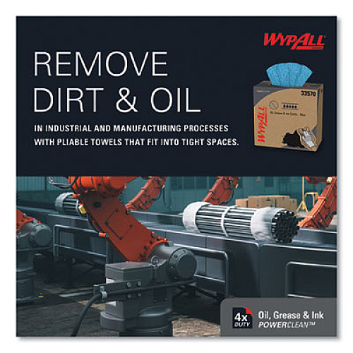 WypAll Power Clean Oil, Grease and Ink Cloths, POP-UP Box, 8.8 x 16.8, Blue, 100/Box, 5/Carton (33570)