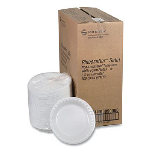 Pactiv Evergreen Placesetter Satin Non-Laminated Foam Dinnerware, Plate, 9" dia, White, 125/Pack, 4 Packs/Carton (0TH10009)