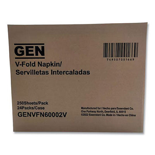 GEN Premium Interfold Pop-Up Dispenser Napkin, 2-Ply, 6.5 x 8.3, White, 250/Pack, 24 Packs/Carton (VFN60002V)