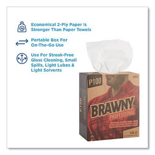 Brawny Professional Light Duty Paper Wipers, 2-Ply, 8 x 12.5, White, 148/Box, 20 Boxes/Carton (29221)