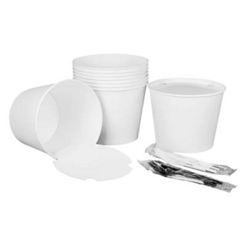 Karat Food Bucket with Lid, 130 oz, 8.46" Diameter x 6.6" h, White, Paper, 150/Carton (CFB130WBNDLE)