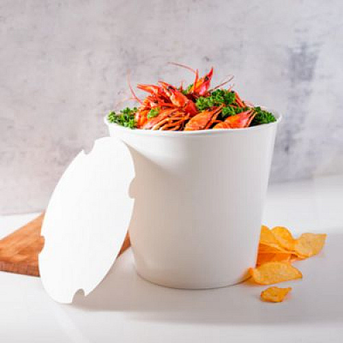 Karat Food Bucket with Lid, 170 oz, 8.9" Diameter x 8.36" h, White, Paper, 150/Carton (CFB170WBNDL)