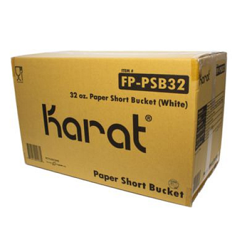 Karat Food Bucket, 32 oz, 6.5" Diameter x 2.4" h, White, Paper, 360/Carton (FPPSB32)