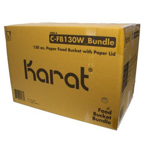 Karat Food Bucket with Lid, 130 oz, 8.46" Diameter x 6.6" h, White, Paper, 150/Carton (CFB130WBNDLE)