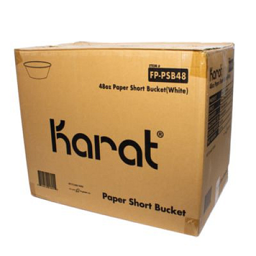 Karat Food Bucket, 48 oz, 7.99" Diameter x 2.4" h, White, Paper, 270/Carton (FPPSB48)