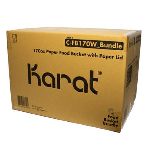 Karat Food Bucket with Lid, 170 oz, 8.9" Diameter x 8.36" h, White, Paper, 150/Carton (CFB170WBNDL)