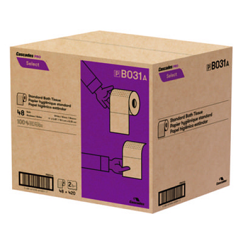 Cascades PRO Select Standard Bath Tissue, Septic Safe, 2-Ply, White, 420 Sheets/Roll, 48 Rolls/Carton (B031)