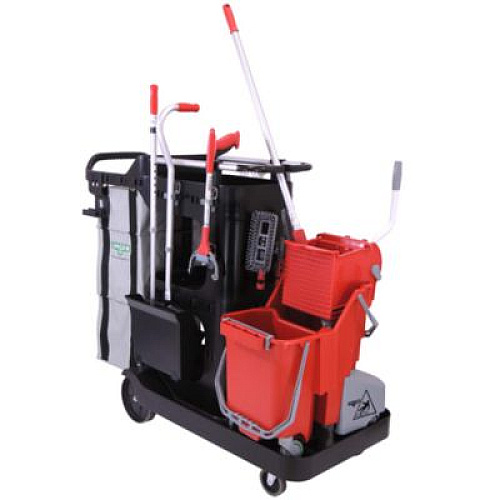 Unger RestroomRx Janitorial Carts with 32 qt Bucket, Plastic, 24 x 21 x 25, Black (RRSPL)