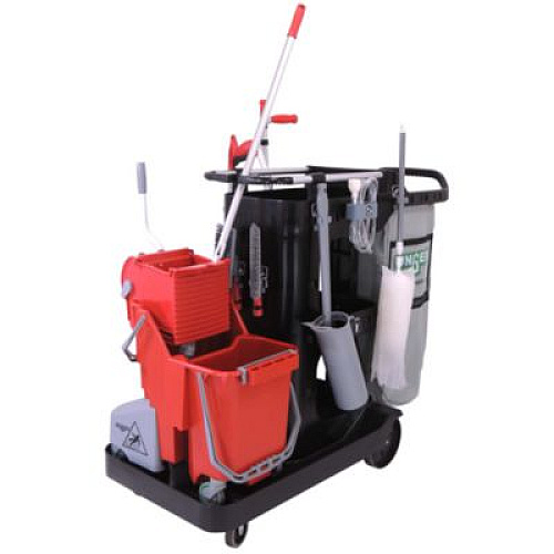 Unger RestroomRx Janitorial Carts with 32 qt Bucket, Plastic, 24 x 21 x 25, Black (RRSPL)