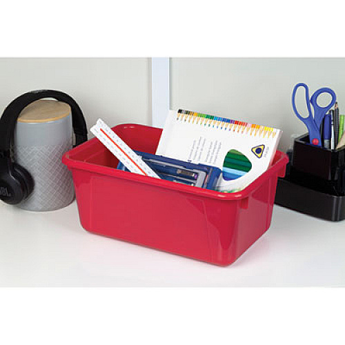 Storex Cubby Bin with Lid, 12.28 x 7.95 x 5.23, Red, 5/Pack (62407U05C)