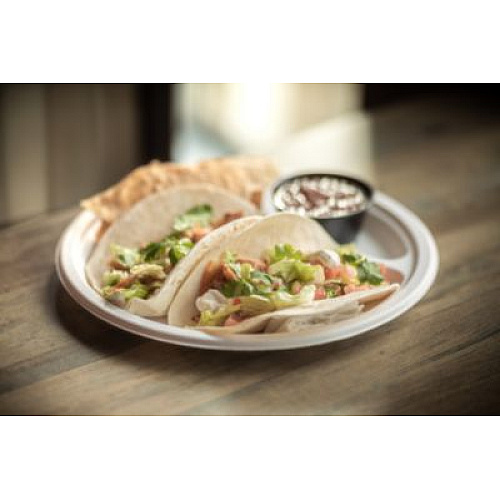 Pactiv Evergreen EarthChoice PFAS Free Compostable Dinnerware, 3-Compartment Plate, Sugarcane, 10.25" dia, Natural, 500/Carton (MC50044PFREE)