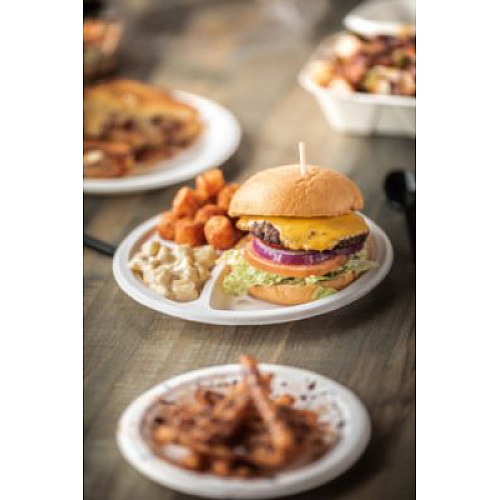 Pactiv Evergreen EarthChoice PFAS Free Compostable Dinnerware, 3-Compartment Plate, Sugarcane, 10.25" dia, Natural, 500/Carton (MC50044PFREE)