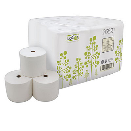 LoCor High-Capacity Bath Tissue, 2-Ply, White, 1,000 Sheets/Roll, 36 Rolls/Carton (26821)