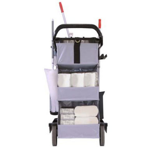 Unger RestroomRx Janitorial Carts with 16 Qt Bucket, Plastic, 2 Shelves, 23.5 x 19 x 25, Black (RRSPC)